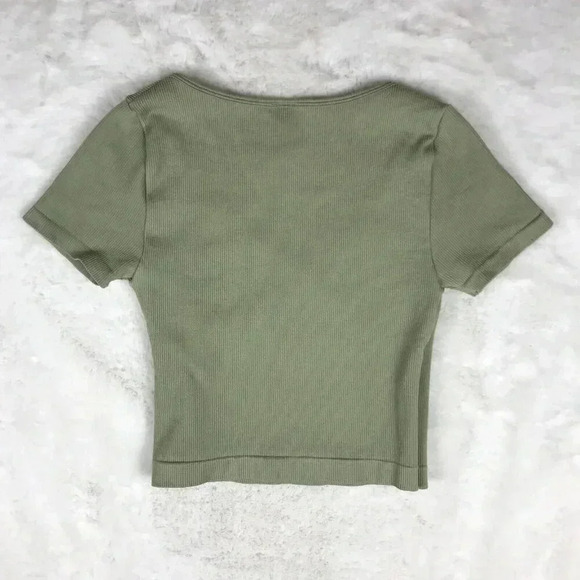 Olive Rib-Knit Surplice Crop Top SMALL/MEDIUM - Picture 6 of 8
